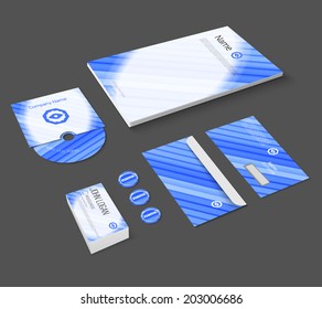 Blue abstract business company stationery template for corporate identity and branding set isolated vector illustration