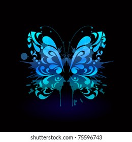 Blue abstract butterfly on black background