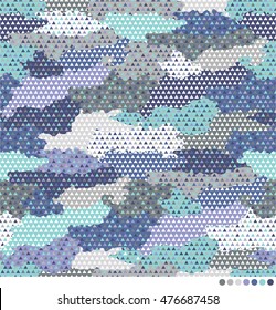 Blue abstract camouflage background with triangle vector pattern