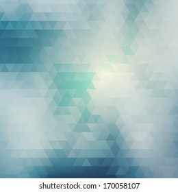 Blue abstract card geometric background with clouds and sky. Vector illustration
