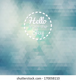 Blue abstract card geometric background with clouds and sky. Vector illustration