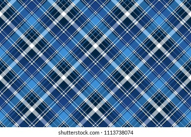 Blue abstract check textile seamless pattern. Vector illustration.