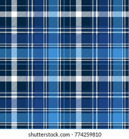 Blue abstract check textile seamless pattern. Vector illustration.