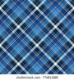 Blue abstract check textile seamless pattern. Vector illustration.