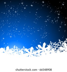 blue abstract christmas background with white snowflakes