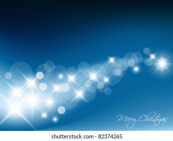 Blue Abstract Christmas background with white lights