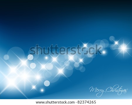 Blue Abstract Christmas background with white lights