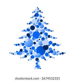 Uma árvore de Natal abstrata azul com círculos de diferentes tamanhos