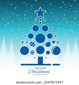 Blue Abstract Christmas Tree - Festive Holiday Design with Starry Background.