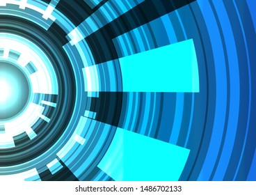 blue abstract circle background, digital overlap layer line, simple technology design template, vector illustration