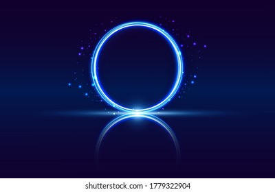 Blue abstract circle light effect isolated on blue background, round light lines in blue color. Abstract background for science, futuristic, energy