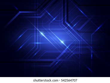 Blue abstract circuit board and lines background