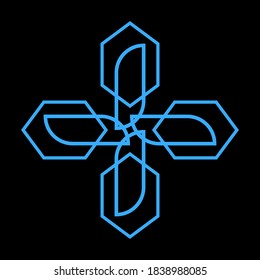 Blue abstract circular spiral pattern in the shape of a flower star