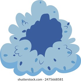 Blaue abstrakte Wolkenform abgerundete hellblaue Kanten dunkler Innenteil. Zeichentrickähnliche Fluff Illustration Design Zwecke. Isolierter weißer Hintergrund