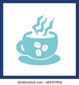 Blue abstract coffee cup with beans and a stylized vape