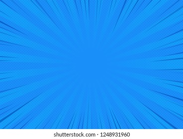 Blue Abstract Comic book background Cartoon style. Bigbamm or sunlight. Vector Illustration.