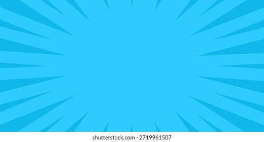 Fondo de ráfaga de cómic abstracto azul con rayos radiales y centro vacío para texto o diseño