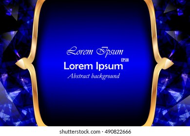 blue abstract composition, event info text, elegant geometric font texture, creative ruby figure icon, ruby crystal facets with golden frame