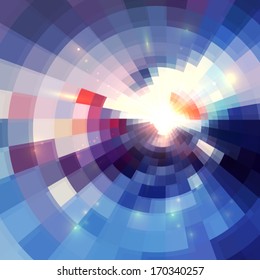 Blue abstract concentric mosaic tiles vector background 