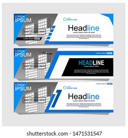 Blue abstract corporate business banner template, horizontal advertising business banner layout template