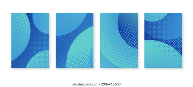 Blue abstract cover set. Halftone dots art design