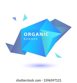 Blue abstract crystal shape. Faceted geometric element, colorful polygon, origami style, text sample. Template for posters, flyers, banners. Vector illustration.