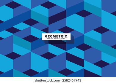 Blue Abstract Cubes Shapes Isometric Pattern Design Background