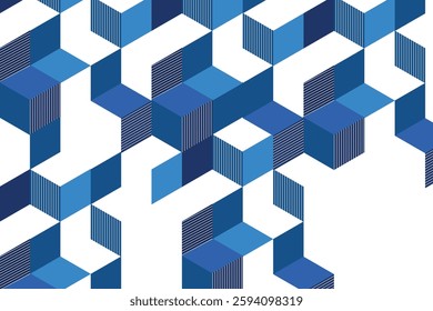 Blue Abstract Cubes Shapes Isometric Pattern Design Background