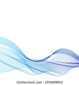 Blaue abstrakte Kurve. Vektorwelle. Arbeitshintergrund. Zeitschrift, Broschüre, Frische, Himmel, Wasser, Fluss, Meer. Ozeanwelle mit Maschen