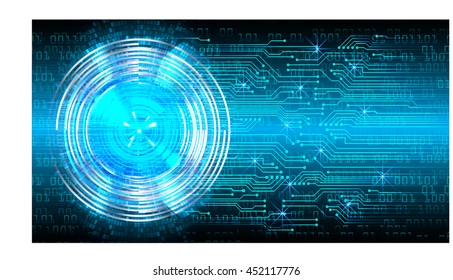 blue abstract cyber future technology concept background, vector illustration, circuit, binary code, eye