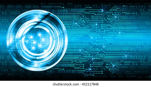 blue abstract cyber future technology concept background, vector illustration, circuit, binary code, eye