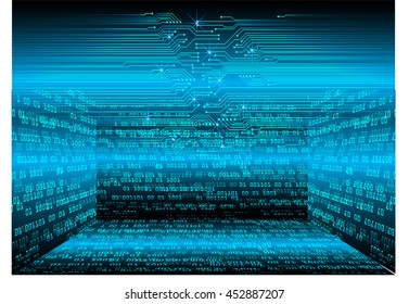 blue abstract cyber future technology concept background, vector illustration, circuit, binary code