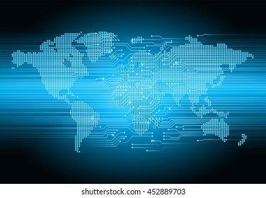 blue abstract cyber future technology concept background, vector illustration, circuit, binary code, world
