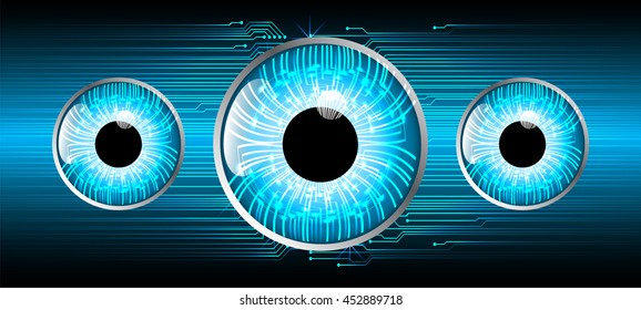 blue abstract cyber future technology concept background, vector illustration, circuit, binary code, eye