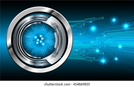 blue abstract cyber future technology concept background, vector illustration, circuit, binary code, eye