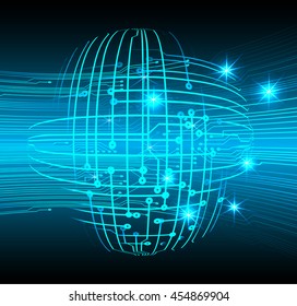 blue abstract cyber future technology concept background, vector illustration, circuit, binary code, eye