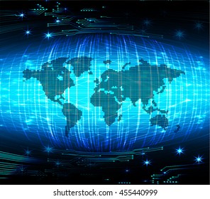 blue abstract cyber future technology concept background, vector illustration, circuit, binary code. world map