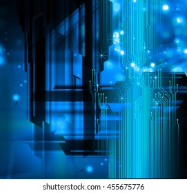 blue abstract cyber future technology concept background, vector illustration, circuit, binary code