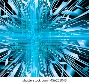 blue abstract cyber future technology concept background, illustration, circuit, binary code, vector