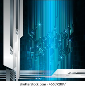 blue abstract cyber future technology concept background, illustration, circuit, binary code. move motion speed. sci-fi