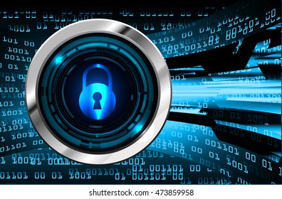 blue abstract cyber future technology concept background, illustration, circuit. move motion speed. sci-fi, Safety, Closed Padlock on digital