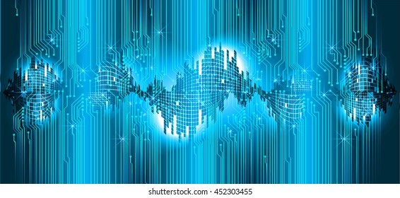 blue abstract cyber light hi speed internet technology background illustration, Background conceptual image of digital. eye scan virus computer. wave