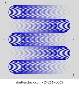 Blue abstract cylindrical optical illusions with concentric circle patterns on a white background. Modern aesthetics, minimalist art. Cover art for academic journal on theoretical physics, engineering