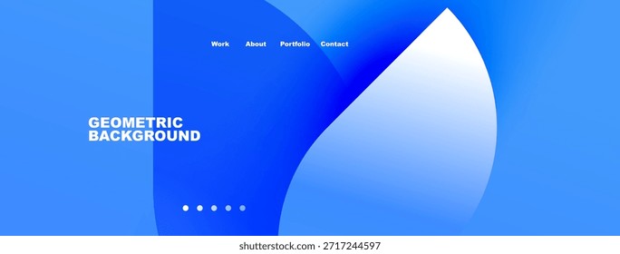 Blaues abstraktes Design. Geometrische Formen schaffen einen modernen Hintergrund. Navigationsmenü vorhanden, Text sichtbar. Einfache, saubere Ästhetik.