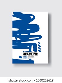 Blue abstract design. Ink paint on brochure, Color element isolated on white. Grunge banner paints. Simple composition. Liquid ink. Background for banner, card, poster, identity,web design.
