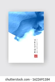 Blue abstract design. Ink paint on brochure, Monochrome element isolated on white. Grunge banner paints. Simple composition. Liquid ink. Background for banner, card, poster, identity,web design.