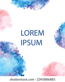 Blue abstract design. Ink paint on brochure, Watercolor element isolated on white. Grunge banner paints. Simple composition. Liquid ink. Background for banner, card, poster, identity,web design.