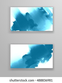 Blue abstract design. Ink paint on brochure, Color element isolated on white. Grunge banner paints. Simple composition. Liquid ink. Background for banner, card, poster, identity, web design.