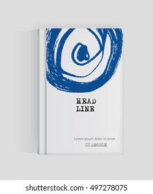 Blue abstract design. Ink paint on brochure, Monochrome element isolated on white. Grunge banner paints. Simple composition. Liquid ink. Background for banner, card, poster, identity,web design.