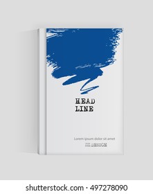 Blue abstract design. Ink paint on brochure, Monochrome element isolated on white. Grunge banner paints. Simple composition. Liquid ink. Background for banner, card, poster, identity,web design.